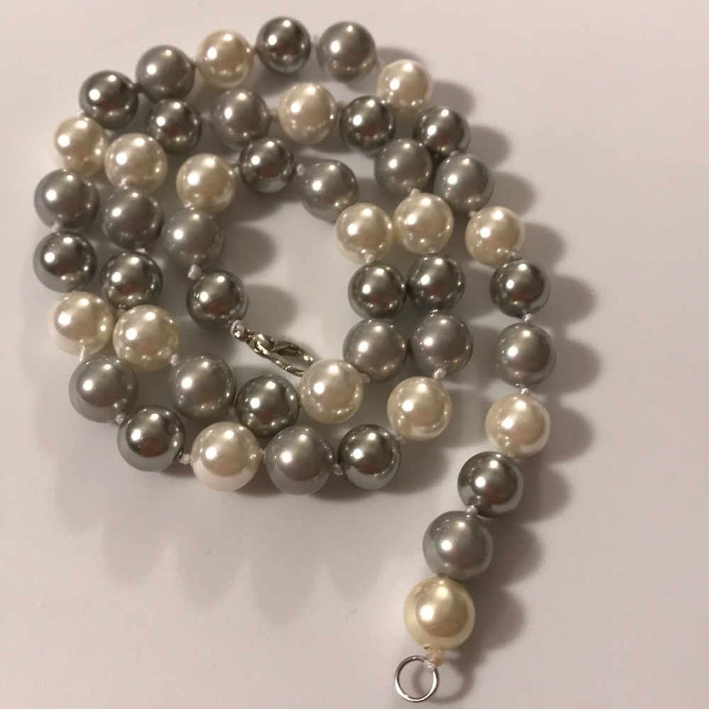 Yummy Knotted Silver, Silvery White Pearl Necklace